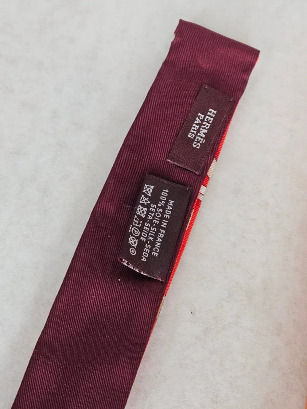 Authentic Hermes Red White Twilly Thin Silk Scarf with Box